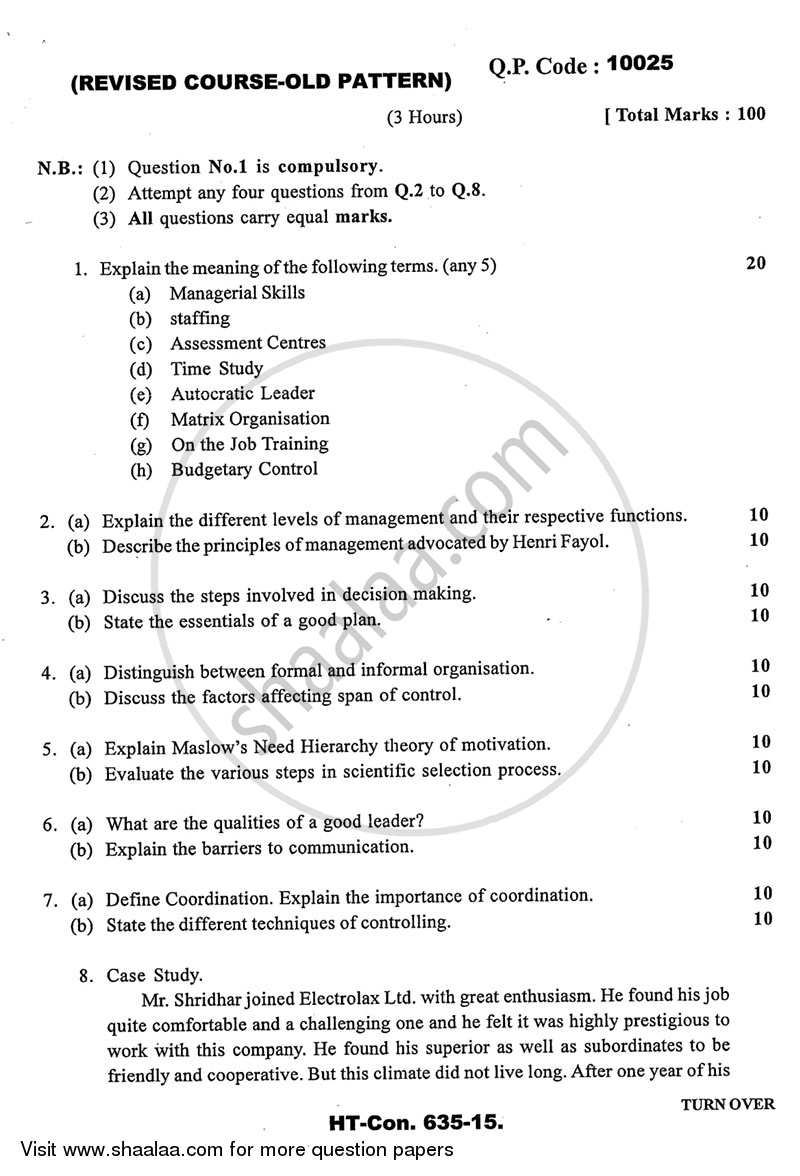 Management and Organizational Development 2014-2015 - B.Com. - 3rd Year (TYBcom) - University of Mumbai question paper with PDF download