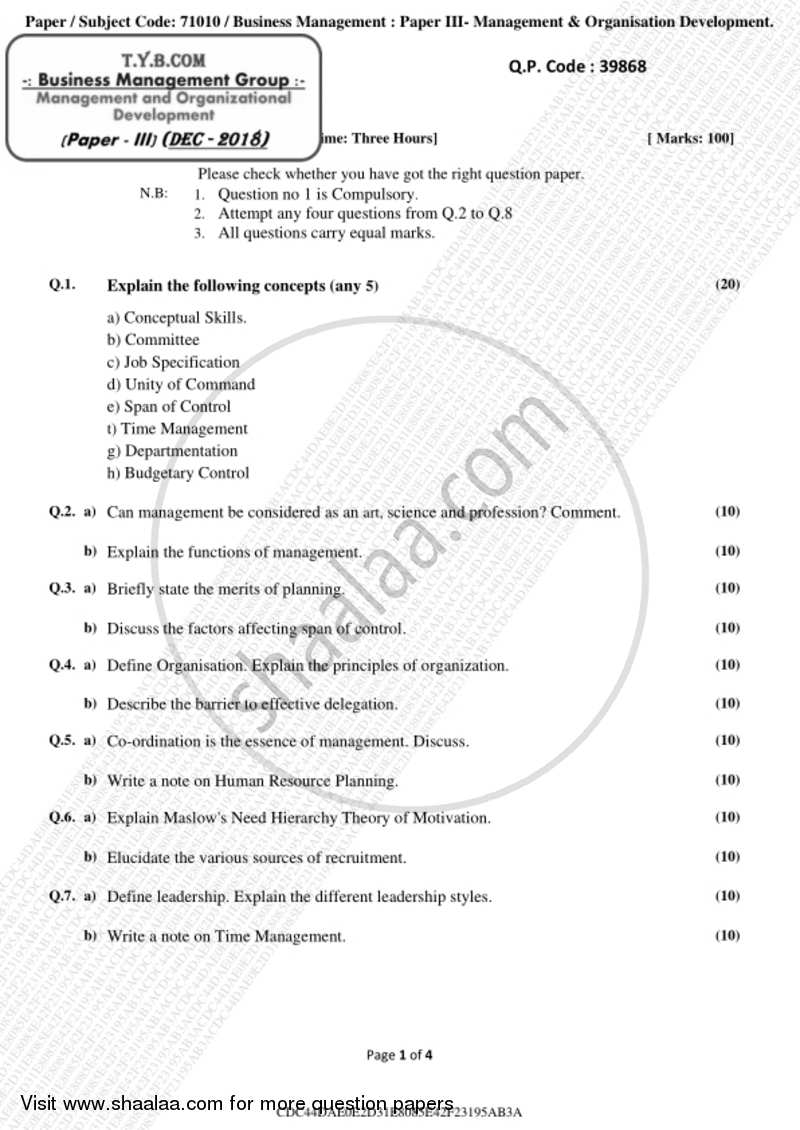 Management and Organizational Development 2017-2018 - B.Com. - 3rd Year (TYBcom) - University of Mumbai question paper with PDF download