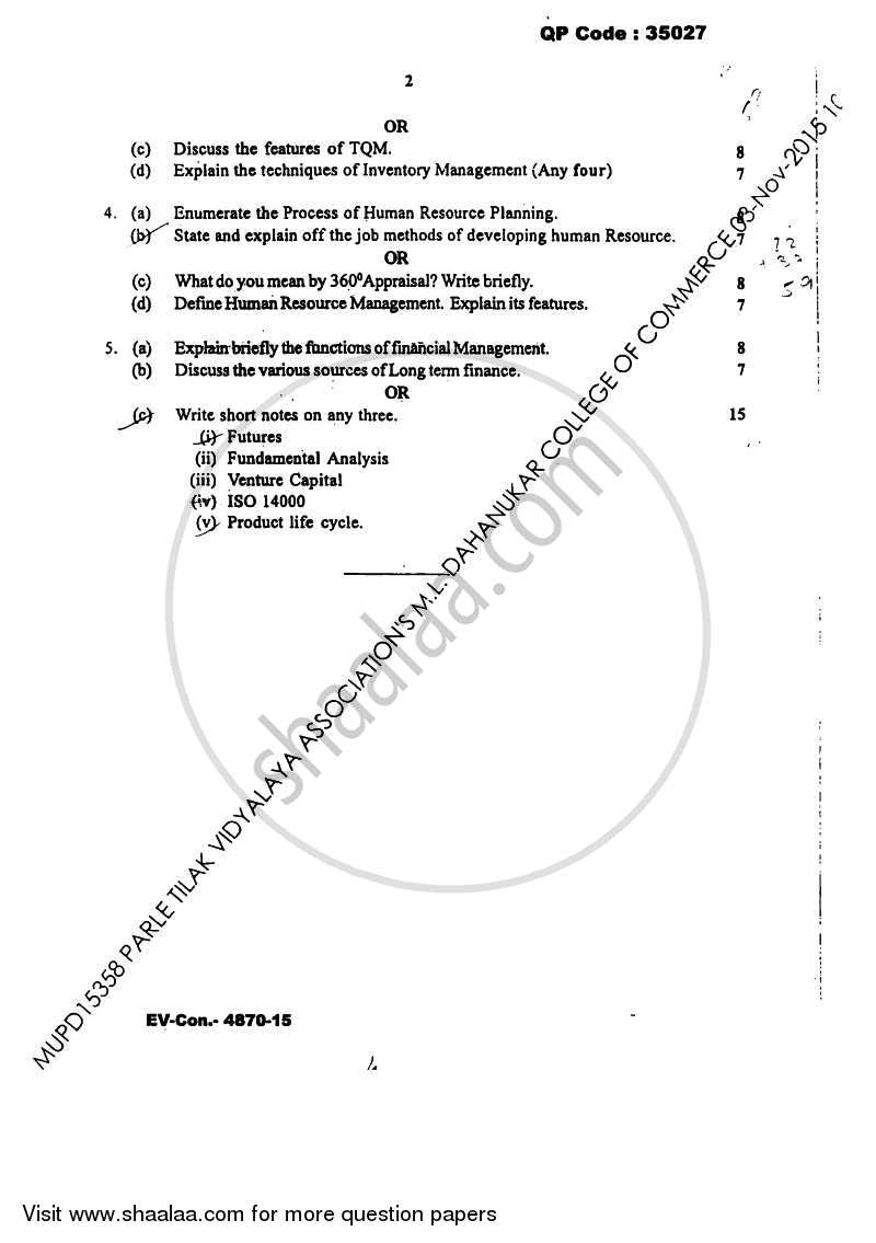 Management Paper 2 (Management Applications) 2015-2016 - B.Com. - Semester 5 (TYBAF) - University of Mumbai question paper with PDF download