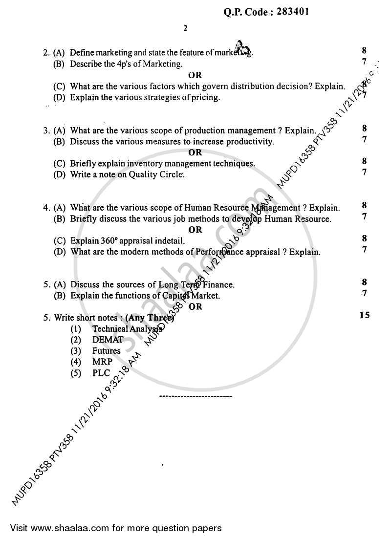 Management Paper 2 (Management Applications) 2016-2017 - B.Com. - Semester 5 (TYBAF) - University of Mumbai question paper with PDF download