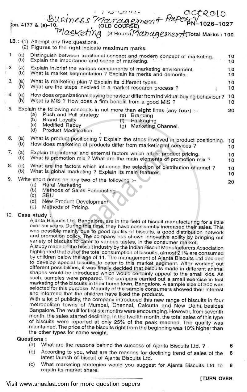 Marketing Management 2010-2011 - B.Com. - 3rd Year (TYBcom) - University of Mumbai question paper with PDF download