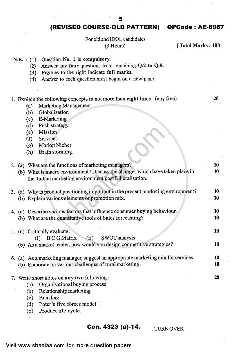 Marketing Management 2013-2014 - B.Com. - 3rd Year (TYBcom) - University of Mumbai question paper with PDF download