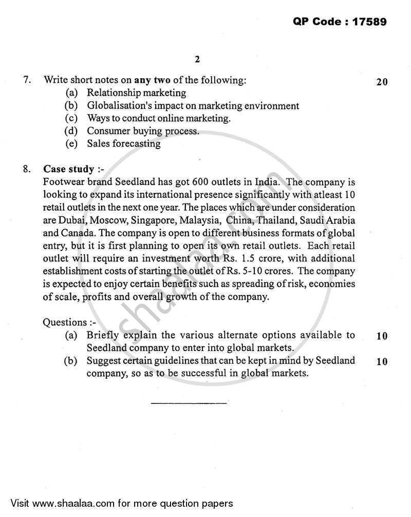 Marketing Management 2015-2016 - B.Com. - 3rd Year (TYBcom) - University of Mumbai question paper with PDF download
