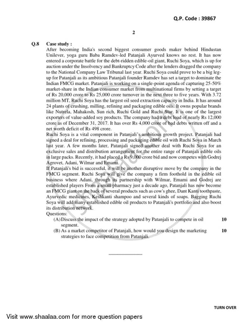 Marketing Management 2017-2018 - B.Com. - 3rd Year (TYBcom) - University of Mumbai question paper with PDF download