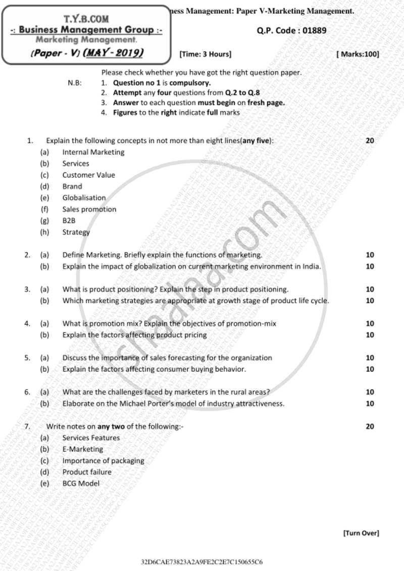 Marketing Management 2018-2019 - B.Com. - 3rd Year (TYBcom) - University of Mumbai question paper with PDF download