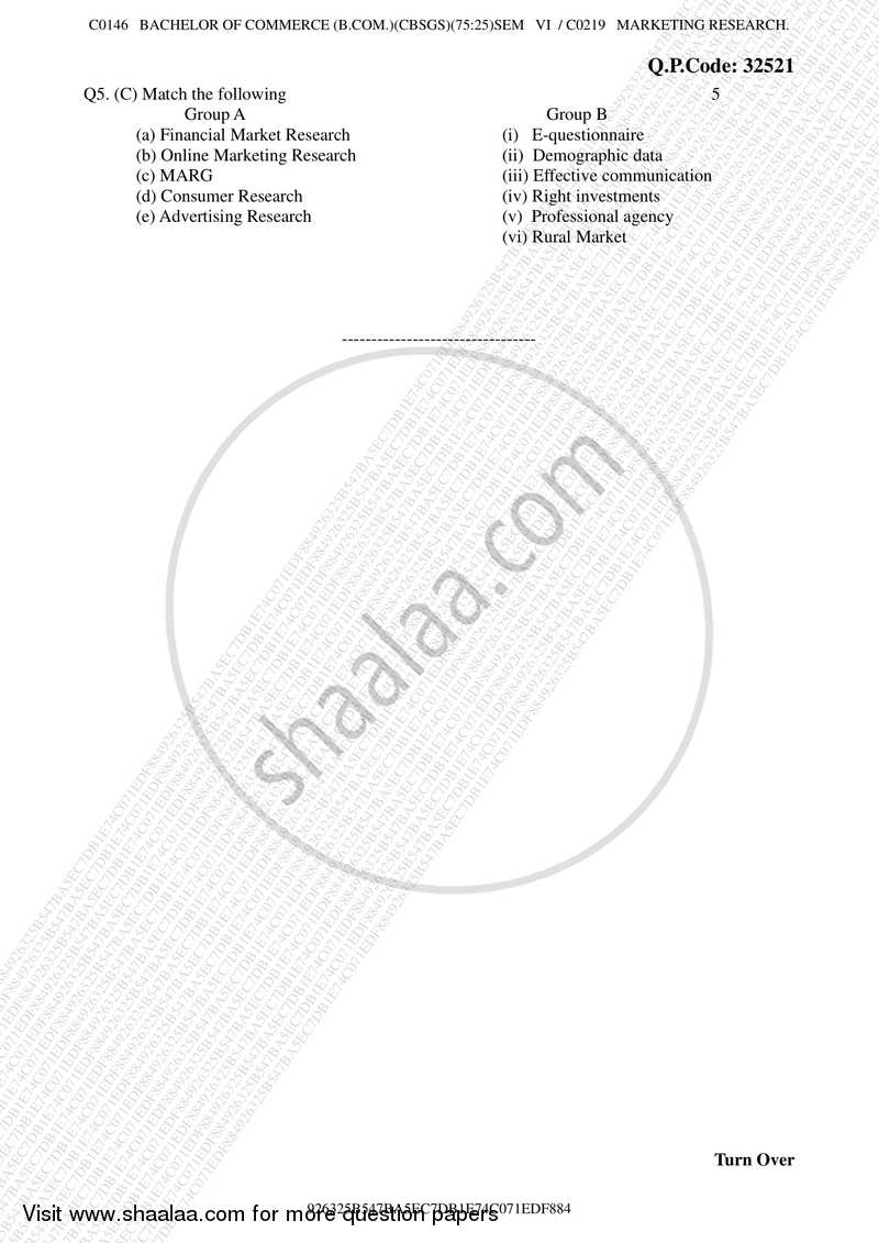 Marketing Research Paper 2 2017-2018 - B.Com. - Semester 6 (TYBcom) - University of Mumbai question paper with PDF download