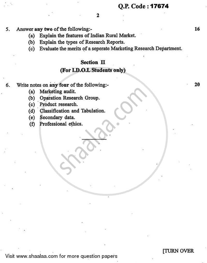 Marketing Research 2015-2016 - B.Com. - 3rd Year (TYBcom) - University of Mumbai question paper with PDF download