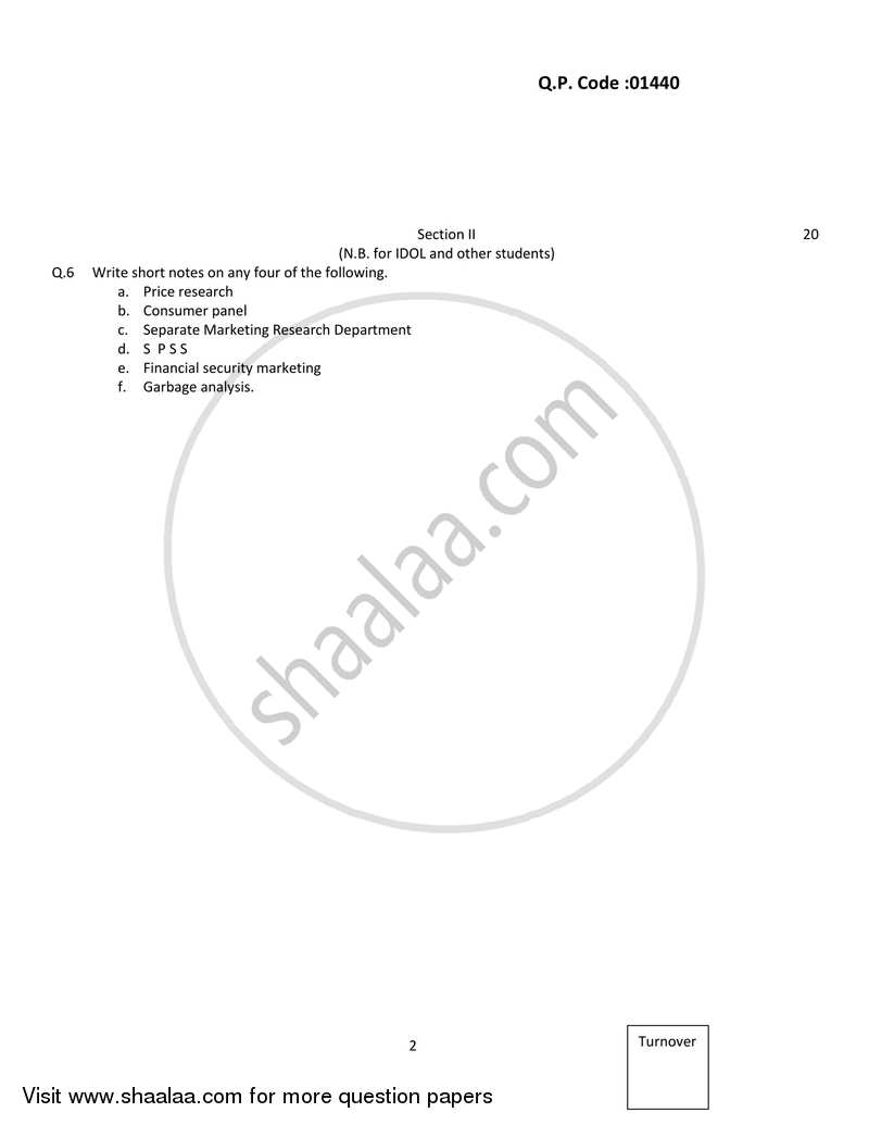 Marketing Research 2017-2018 - B.Com. - 3rd Year (TYBcom) - University of Mumbai question paper with PDF download