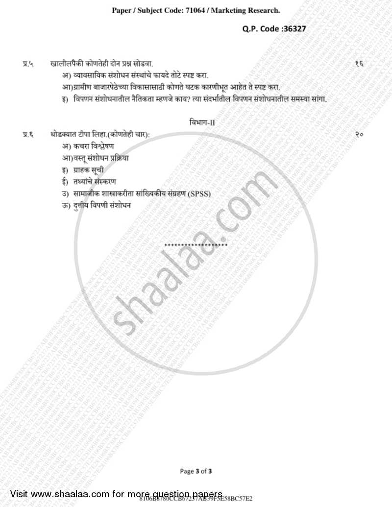 Marketing Research 2018-2019 - B.Com. - 3rd Year (TYBcom) - University of Mumbai question paper with PDF download