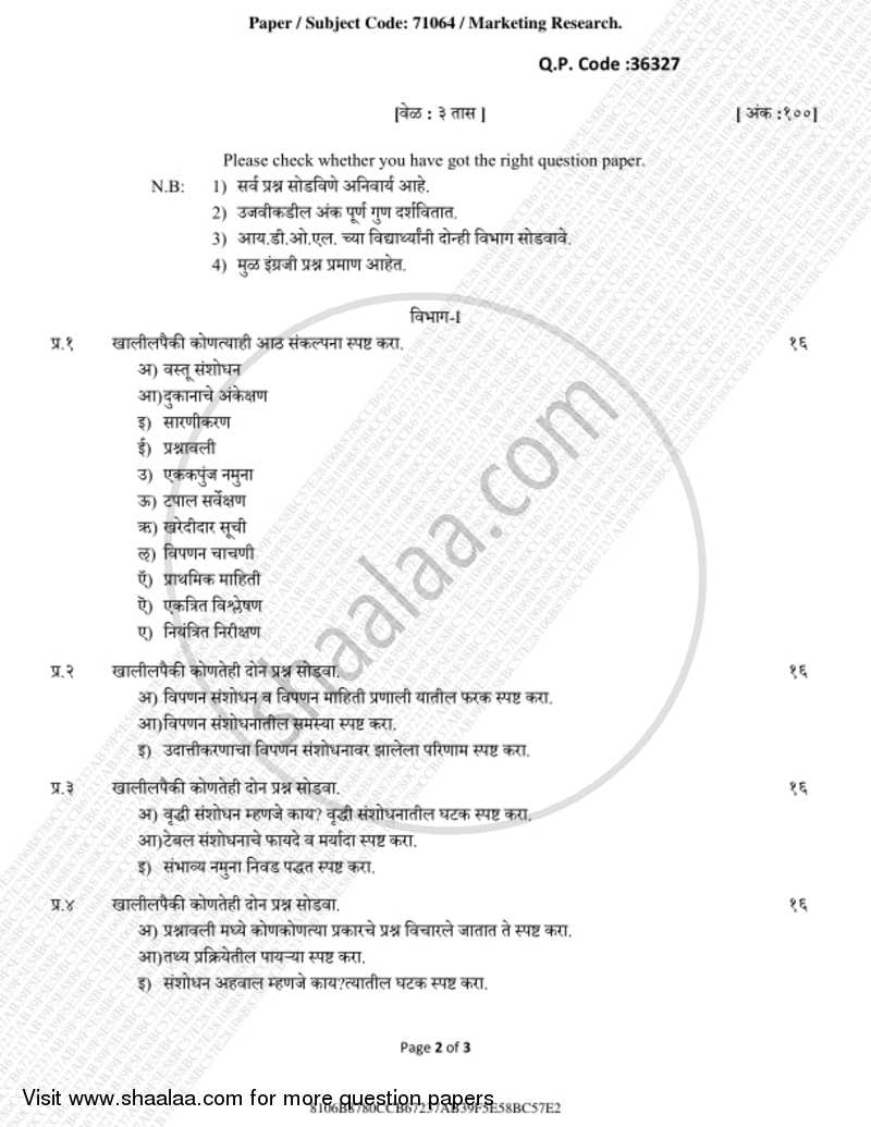 Marketing Research 2018-2019 - B.Com. - 3rd Year (TYBcom) - University of Mumbai question paper with PDF download