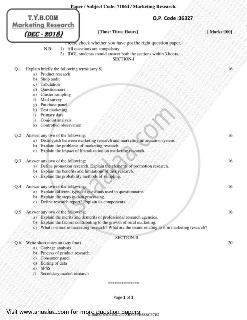 marketing research tybcom question papers