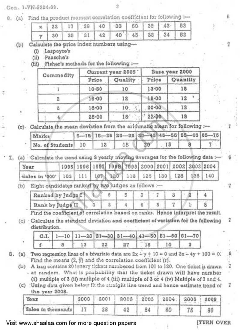 Mathematical and Statistical Techniques 2008-2009 - B.Com. - 1st Year (FYBcom) - University of Mumbai question paper with PDF download