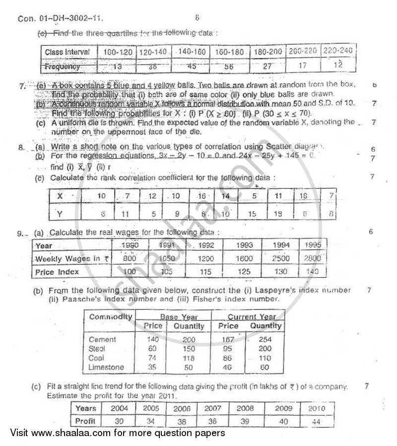Mathematical and Statistical Techniques 2010-2011 - B.Com. - 1st Year (FYBcom) - University of Mumbai question paper with PDF download