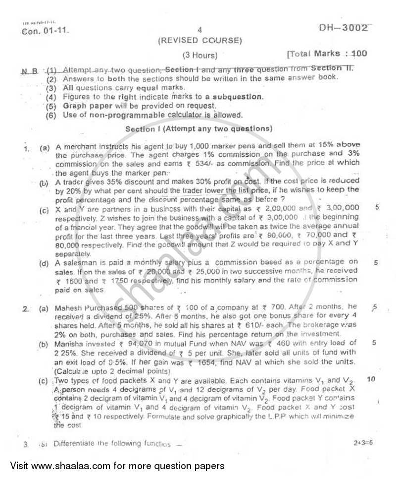 Mathematical and Statistical Techniques 2010-2011 - B.Com. - 1st Year (FYBcom) - University of Mumbai question paper with PDF download
