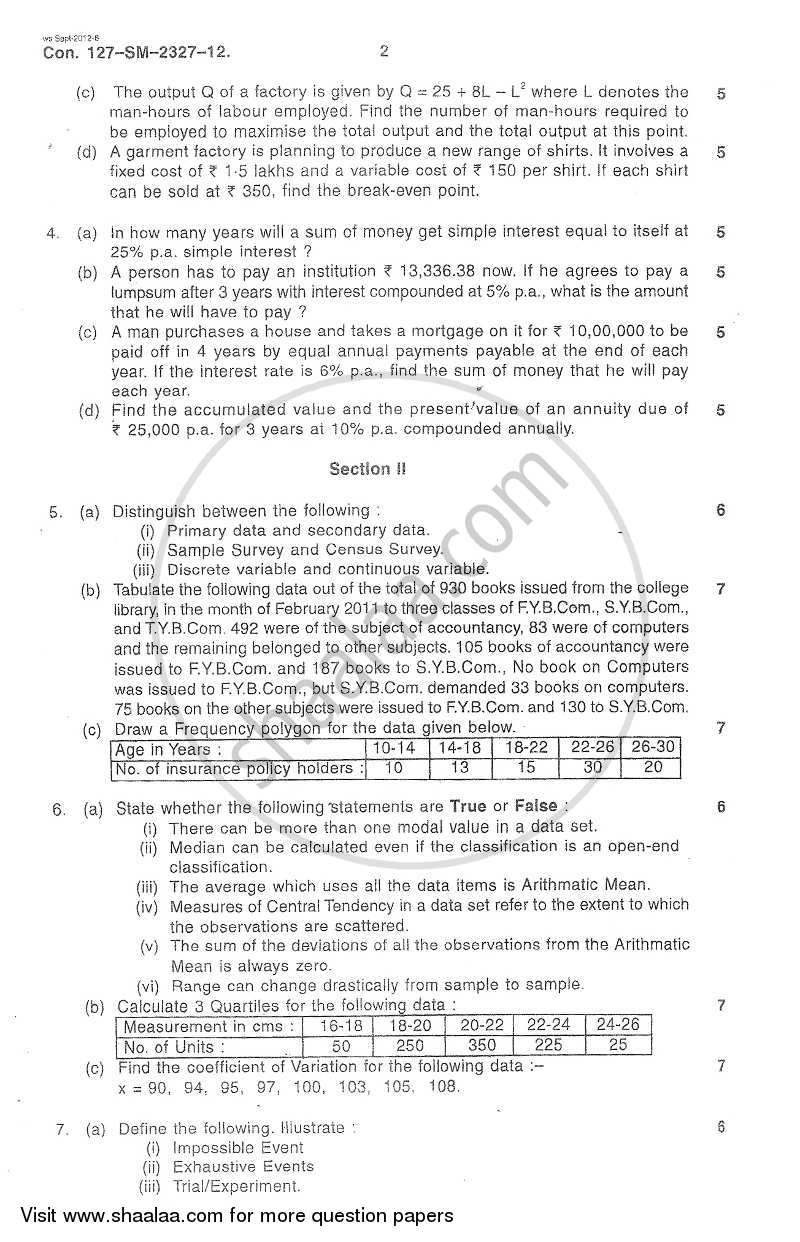 Mathematical and Statistical Techniques 2012-2013 - B.Com. - 1st Year (FYBcom) - University of Mumbai question paper with PDF download