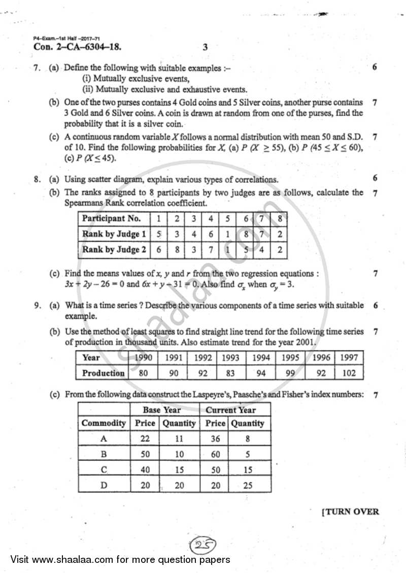 Mathematical and Statistical Techniques 2017-2018 - B.Com. - 1st Year (FYBcom) - University of Mumbai question paper with PDF download