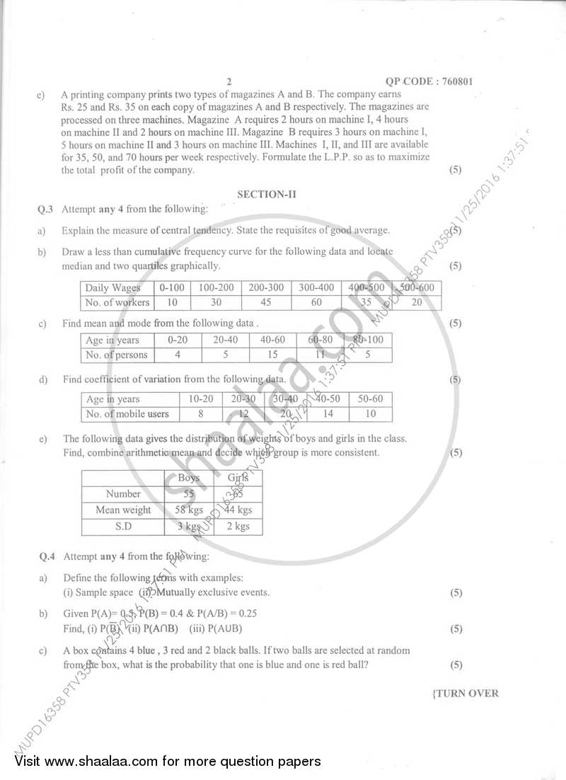 Mathematical and Statistical Techniques 2016-2017 - B.Com. - Semester 1 (FYBcom) - University of Mumbai question paper with PDF download