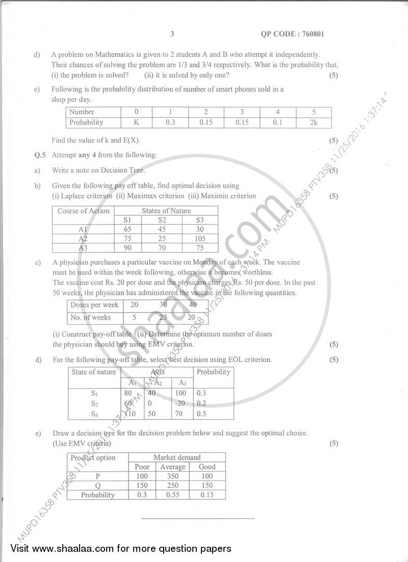 Mathematical and Statistical Techniques 2016-2017 - B.Com. - Semester 1 (FYBcom) - University of Mumbai question paper with PDF download