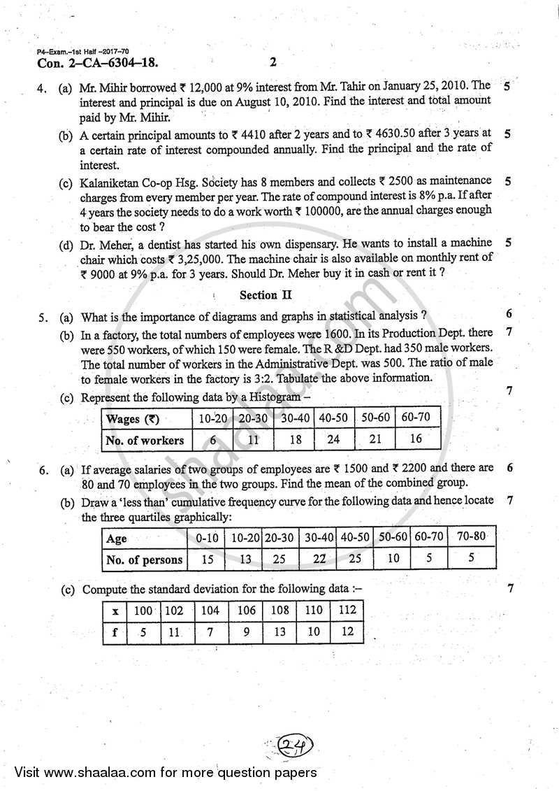 Mathematical and Statistical Techniques 2017-2018 - B.Com. - Semester 2 (FYBcom) - University of Mumbai question paper with PDF download