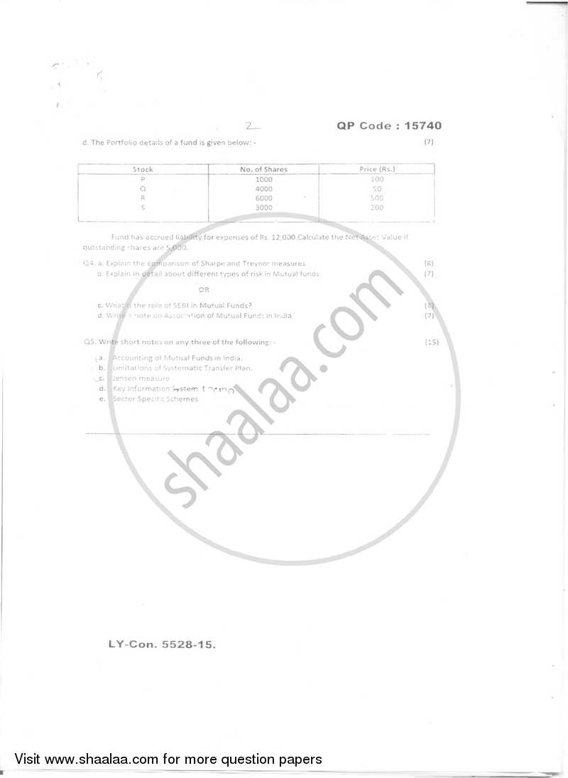 Mutual Fund Management 2014-2015 - B.Com. - Semester 6 (TYBFM) - University of Mumbai question paper with PDF download