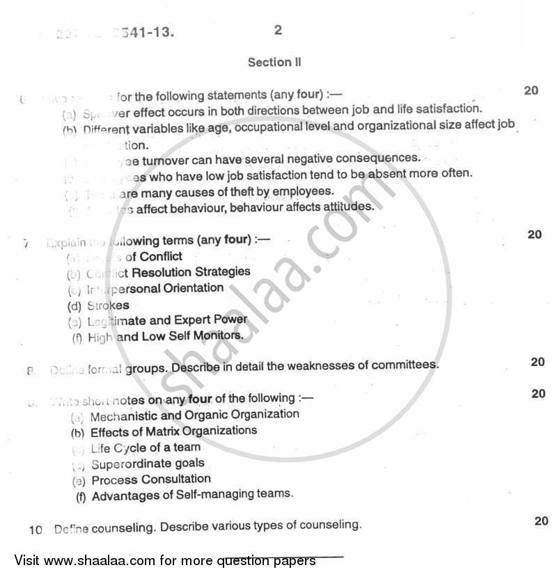 Psychology for Human Behaviour at Work 2012-2013 - B.Com. - 3rd Year (TYBcom) - University of Mumbai question paper with PDF download