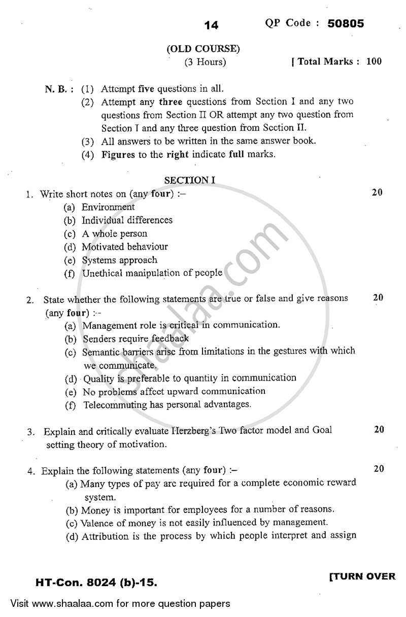 Psychology for Human Behaviour at Work 2014-2015 - B.Com. - 3rd Year (TYBcom) - University of Mumbai question paper with PDF download