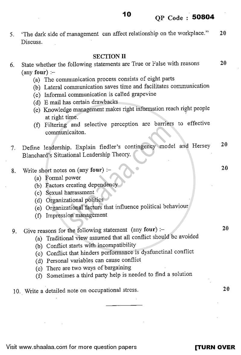 Psychology for Human Behaviour at Work 2014-2015 - B.Com. - 3rd Year (TYBcom) - University of Mumbai question paper with PDF download