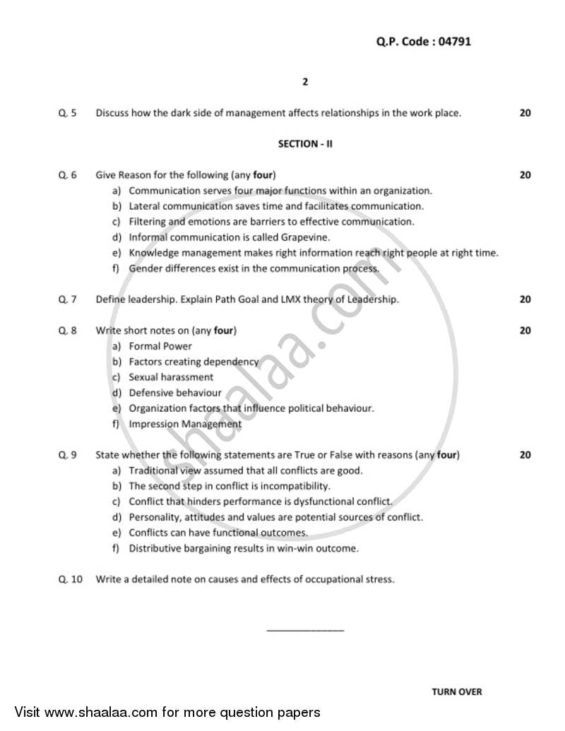 Psychology for Human Behaviour at Work 2017-2018 - B.Com. - 3rd Year (TYBcom) - University of Mumbai question paper with PDF download