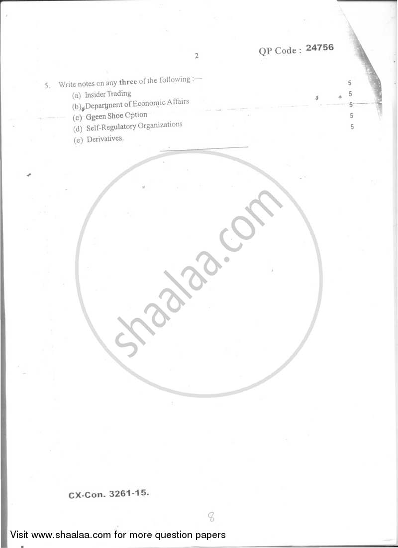 Regulations of Securities Markets 2015-2016 - B.Com. - Semester 5 (TYBFM) - University of Mumbai question paper with PDF download