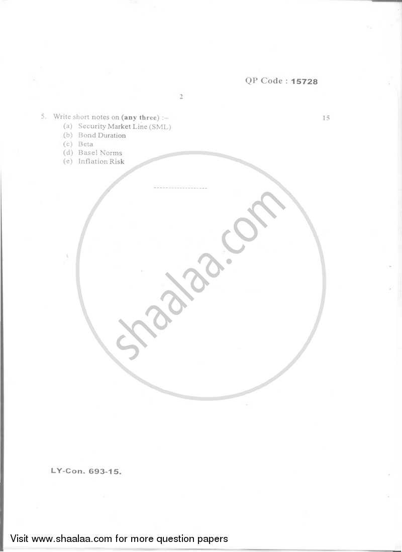 Risk Management 2014-2015 - B.Com. - Semester 6 (TYBFM) - University of Mumbai question paper with PDF download