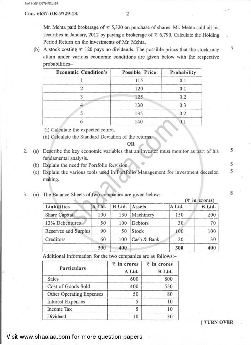 Security Analysis and Portfolio Management 2013-2014 - B.Com. - Semester 5 (TYBBI) - University of Mumbai question paper with PDF download