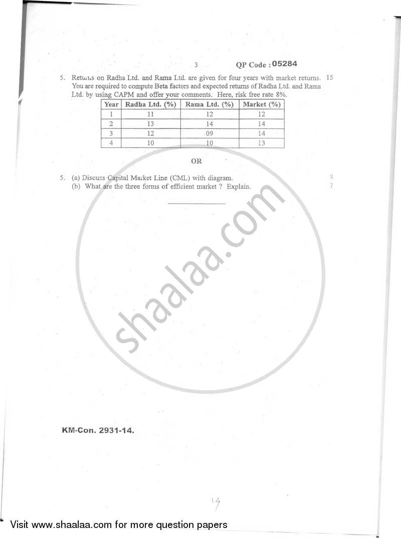 Security Analysis and Portfolio Management 2014-2015 - B.Com. - Semester 5 (TYBBI) - University of Mumbai question paper with PDF download
