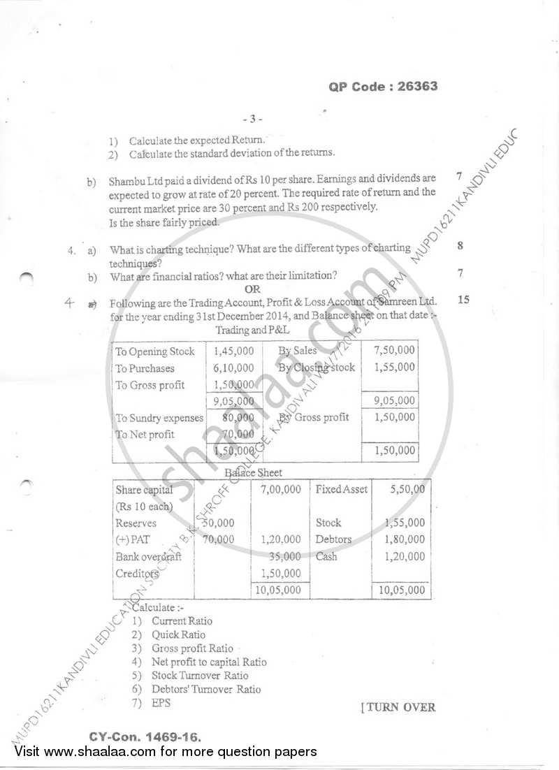 Security Analysis and Portfolio Management 2015-2016 - B.Com. - Semester 5 (TYBBI) - University of Mumbai question paper with PDF download