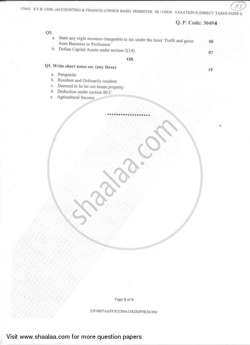Taxation 2 (Direct Taxes Paper 1) 2017-2018 - B.Com. - Semester 3 (SYBAF) - University of Mumbai question paper with PDF download