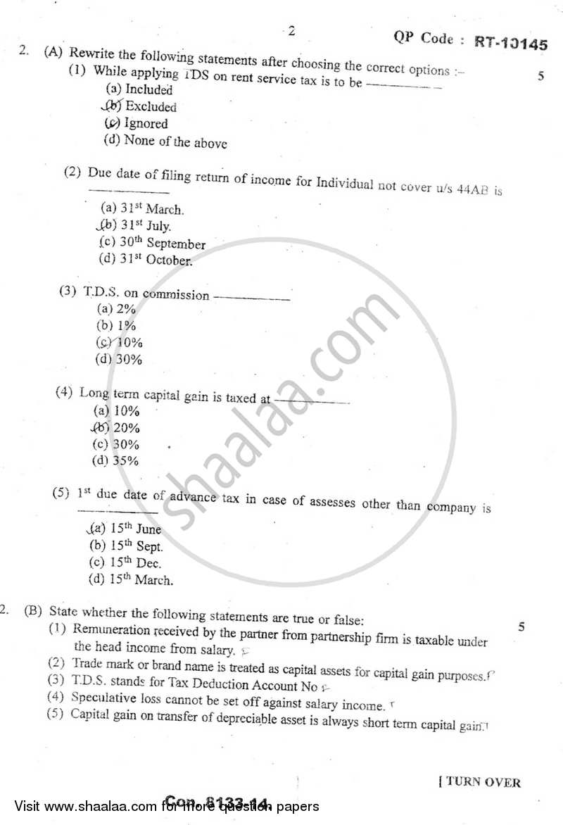 Taxation - 5 (Direct Taxes- 2) 2013-2014 - B.Com. - Semester 6 (TYBAF) - University of Mumbai question paper with PDF download