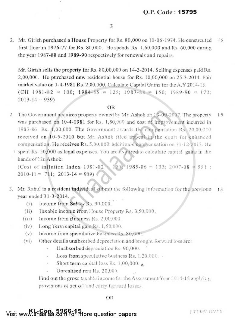 Taxation - 5 (Direct Taxes- 2) 2014-2015 - B.Com. - Semester 6 (TYBAF) - University of Mumbai question paper with PDF download