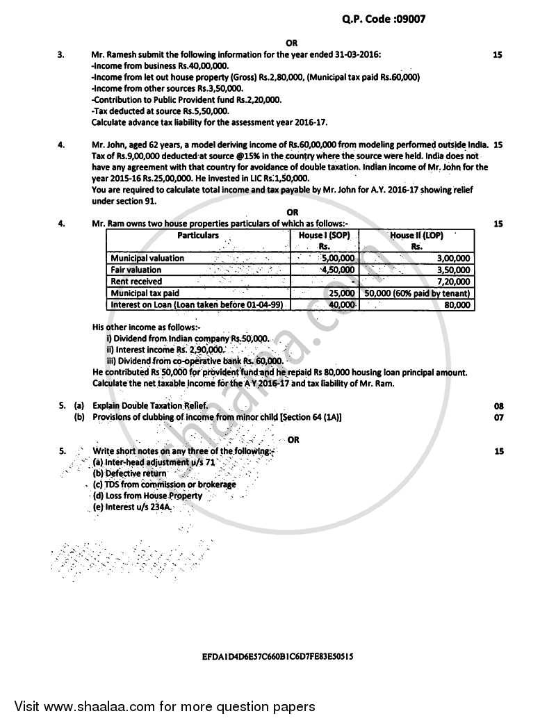 Taxation - 5 (Direct Taxes- 2) 2016-2017 - B.Com. - Semester 6 (TYBAF) - University of Mumbai question paper with PDF download