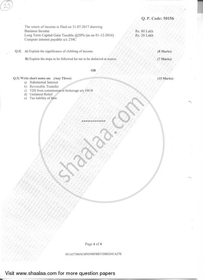 Taxation - 5 (Direct Taxes- 2) 2017-2018 - B.Com. - Semester 6 (TYBAF) - University of Mumbai question paper with PDF download