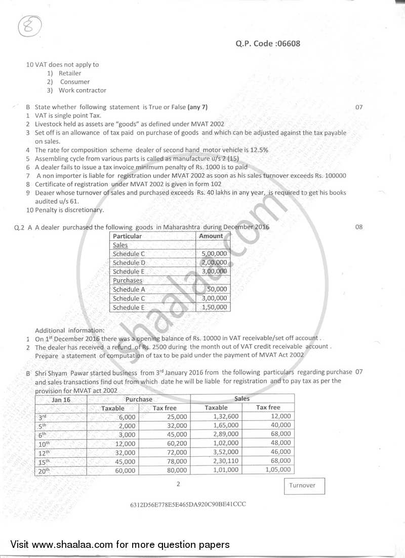 Taxation- Indirect Taxes 1 2017-2018 - B.Com. - Semester 2 (FYBAF) - University of Mumbai question paper with PDF download