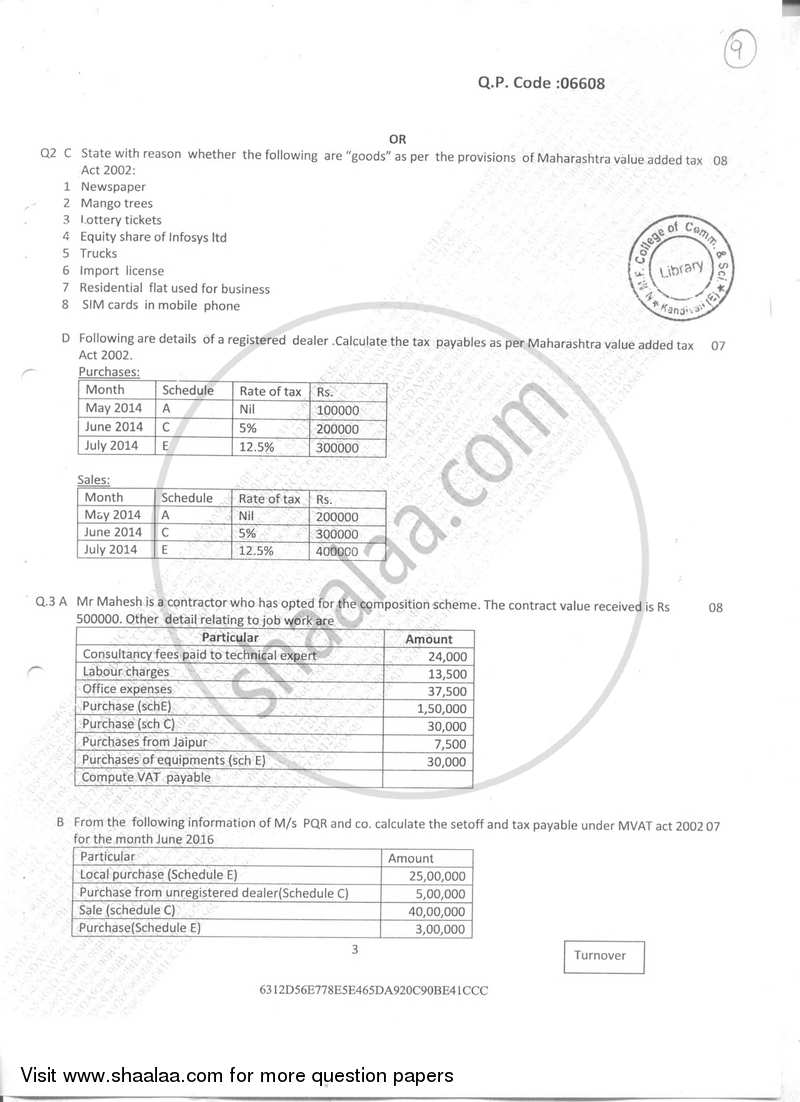 Taxation- Indirect Taxes 1 2017-2018 - B.Com. - Semester 2 (FYBAF) - University of Mumbai question paper with PDF download