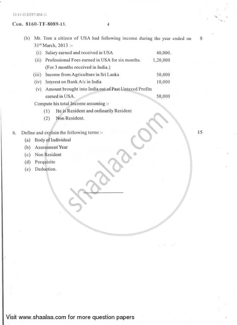 Taxation Paper 3 (Direct Tax Paper 1) 2013-2014 - B.Com. - Semester 5 (TYBAF) - University of Mumbai question paper with PDF download