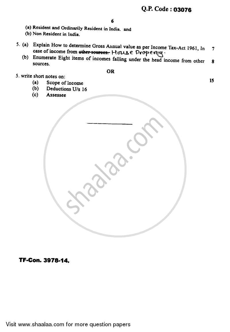 Taxation Paper 3 (Direct Tax Paper 1) 2014-2015 - B.Com. - Semester 5 (TYBAF) - University of Mumbai question paper with PDF download
