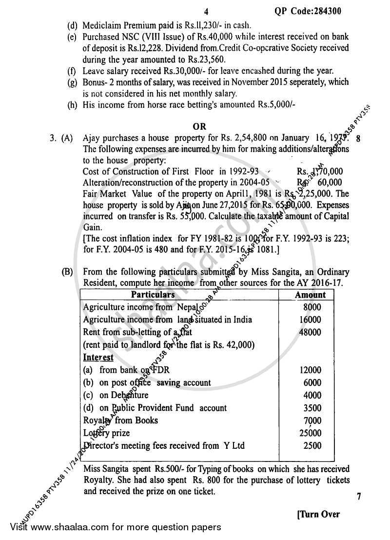Taxation Paper 3 (Direct Tax Paper 1) 2016-2017 - B.Com. - Semester 5 (TYBAF) - University of Mumbai question paper with PDF download