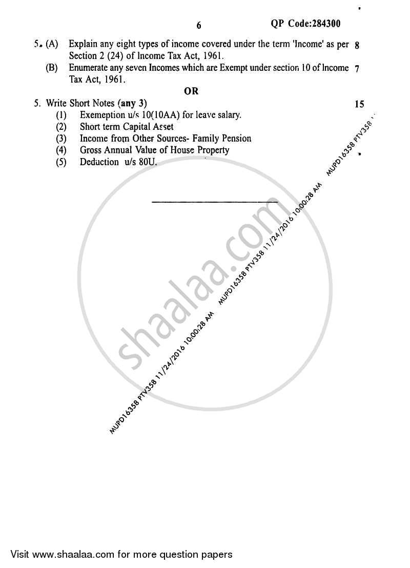 Taxation Paper 3 (Direct Tax Paper 1) 2016-2017 - B.Com. - Semester 5 (TYBAF) - University of Mumbai question paper with PDF download
