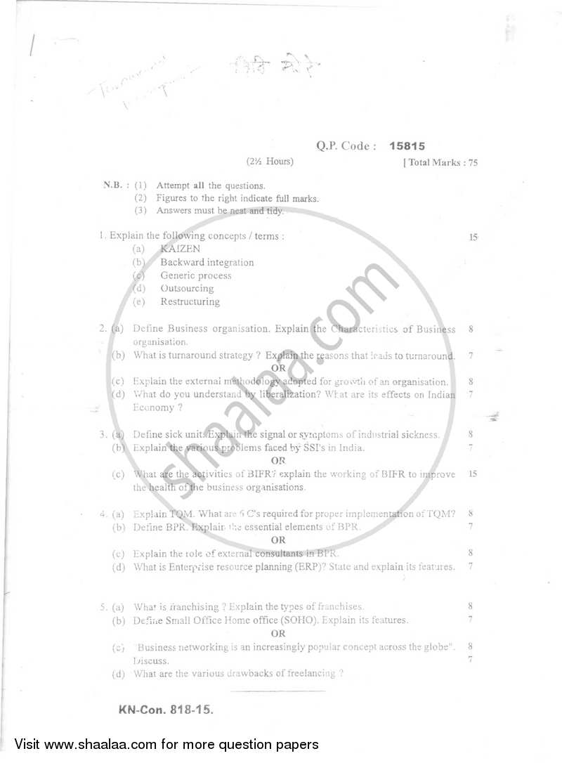 Turnaround Management 2014-2015 - B.Com. - Semester 6 (TYBBI) - University of Mumbai question paper with PDF download