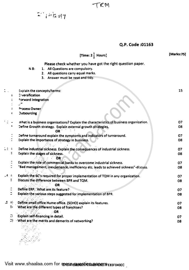 Turnaround Management 2016-2017 - B.Com. - Semester 6 (TYBBI) - University of Mumbai question paper with PDF download