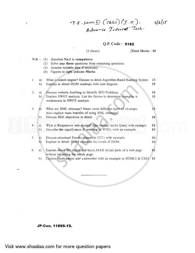 Advance Internet Technology 2014-2015 - B.E. - Semester 6 (TE Third Year) - University of Mumbai question paper with PDF download