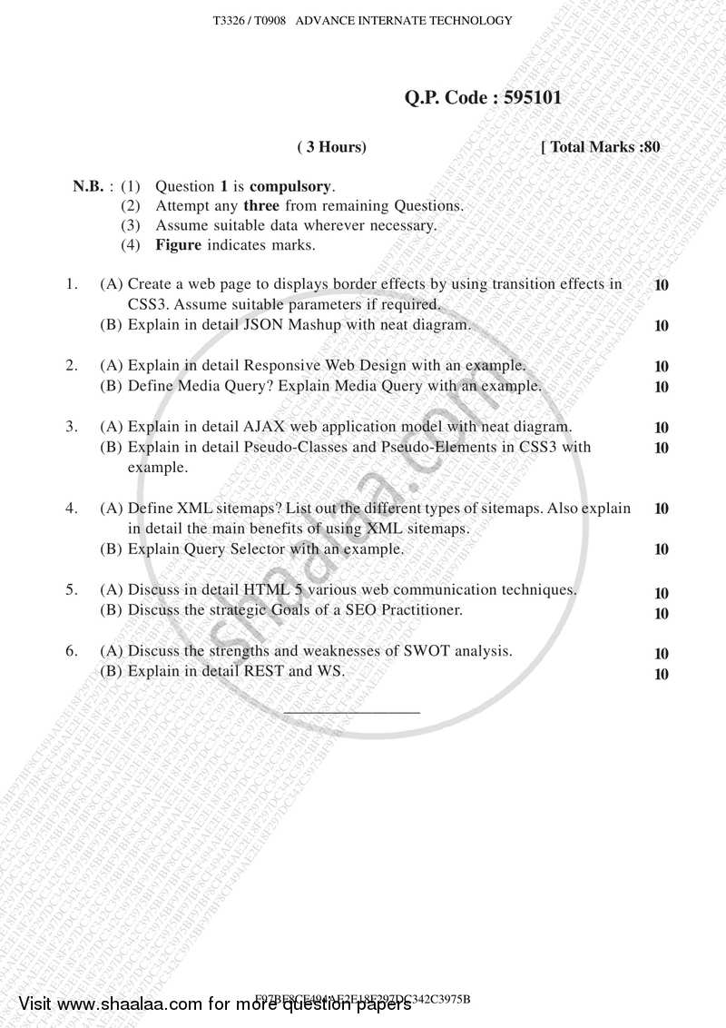 Advance Internet Technology 2016-2017 - B.E. - Semester 6 (TE Third Year) - University of Mumbai question paper with PDF download