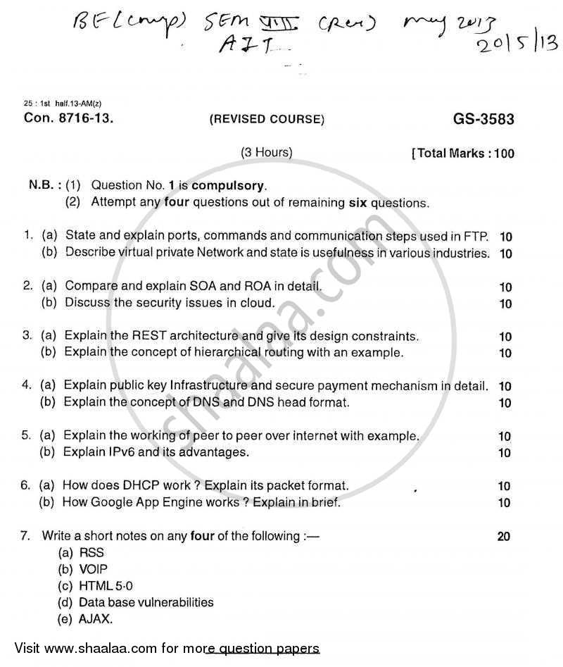 Advance Internet Technology 2012-2013 - B.E. - Semester 8 (BE Fourth Year) - University of Mumbai question paper with PDF download