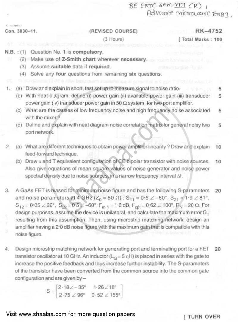 Advance Microwave Engineering 2010-2011 - B.E. - Semester 8 (BE Fourth Year) - University of Mumbai question paper with PDF download